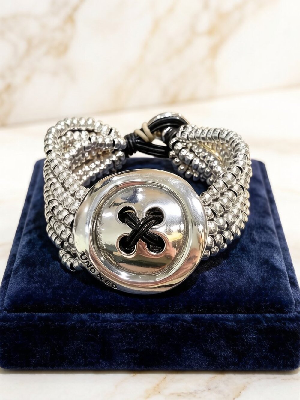 UNOde50 tread of life button-shaped beaded silver-plated multi-layer bracelet
